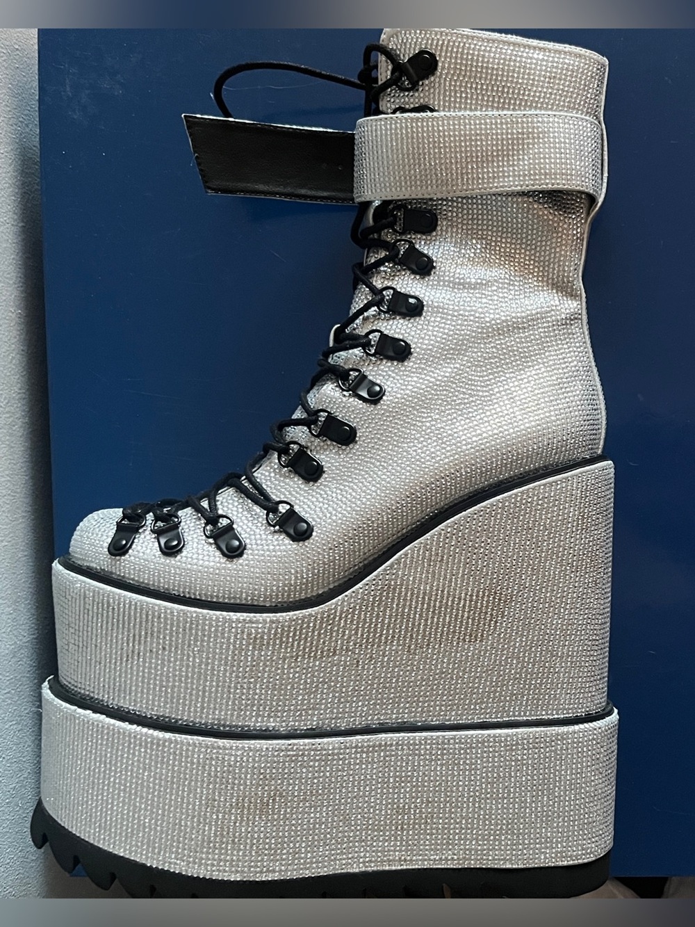 Club Exx Crystal Traitor Rhinestone Double Stacked Platform  Boots size 8M